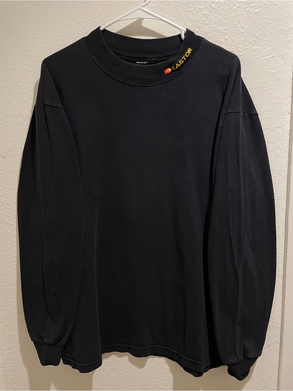 Easton Crewneck Sweatshirt Black Long Sleeve Collar Logo Embroidered Mens Large